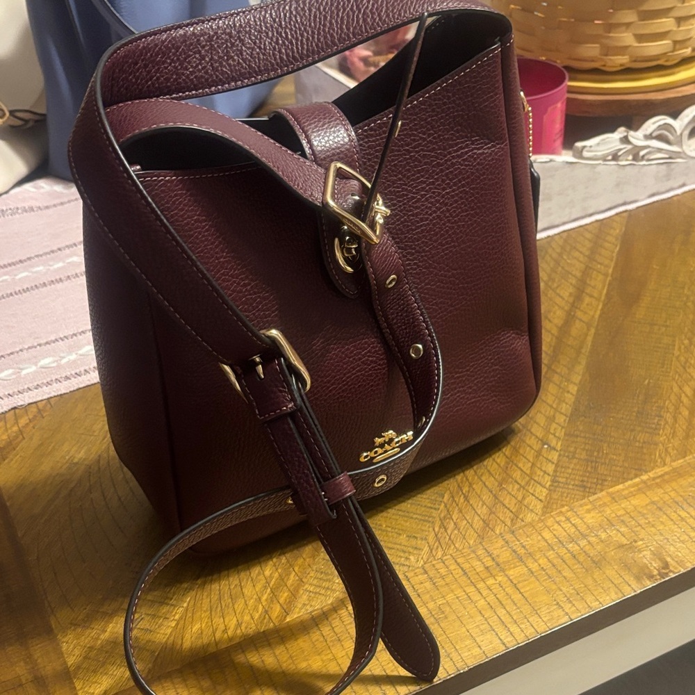 Coach Pebbled Leather Shoulder Bag in Wine - Picture 2 of 6